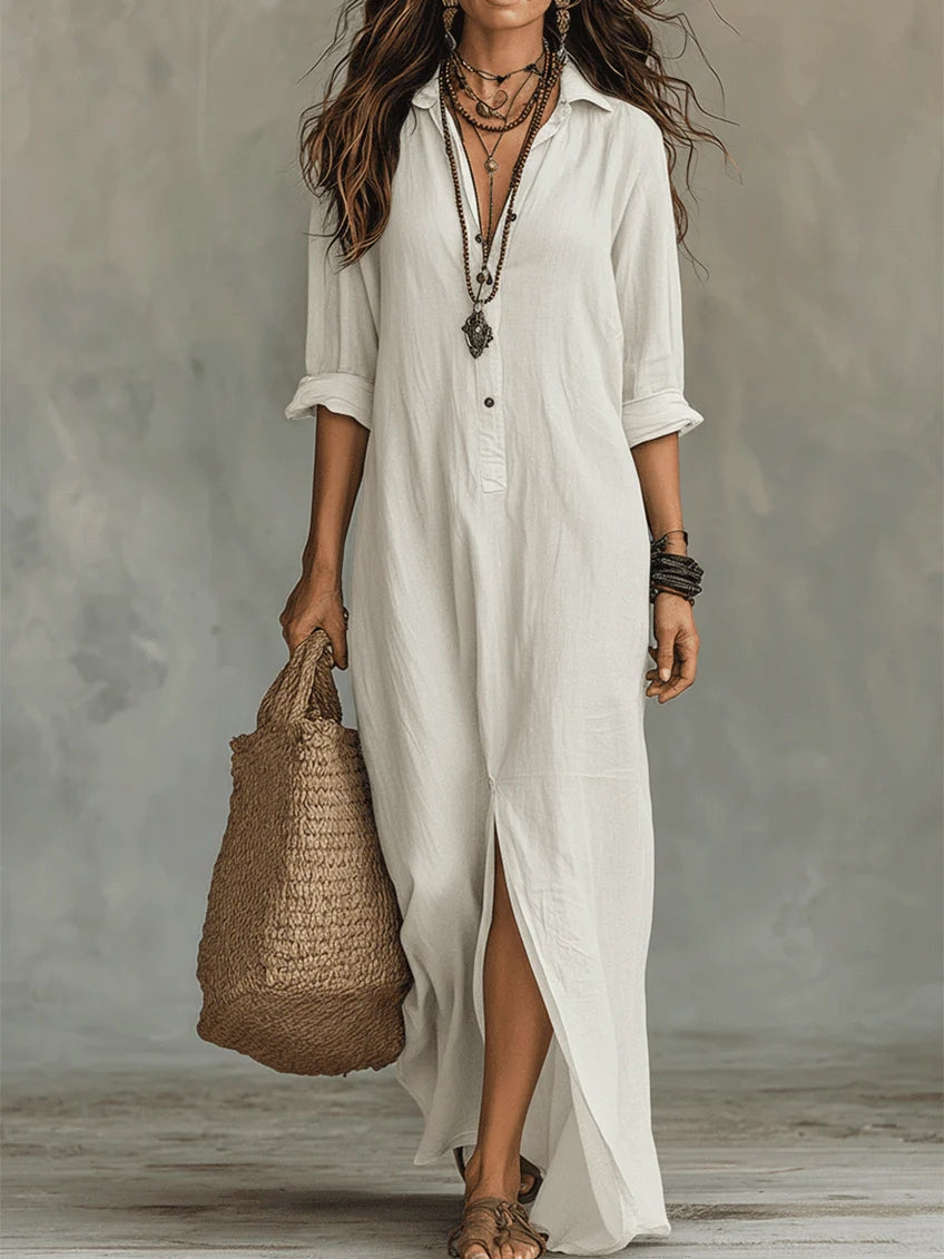 Soline™ | Loose-fitting black maxi dress with buttons