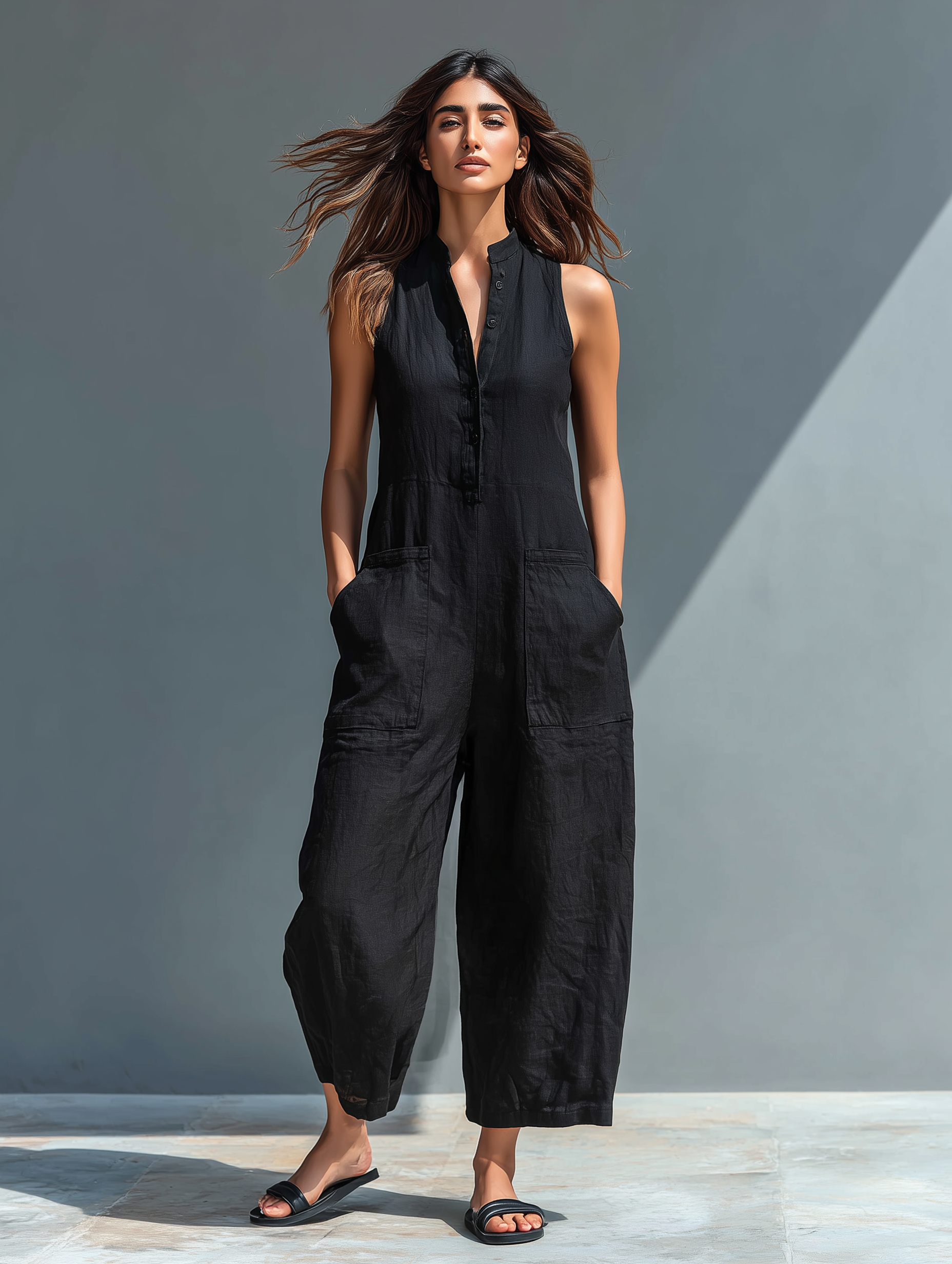 Women's Minimalist Linen Sleeveless Loose Jumpsuit