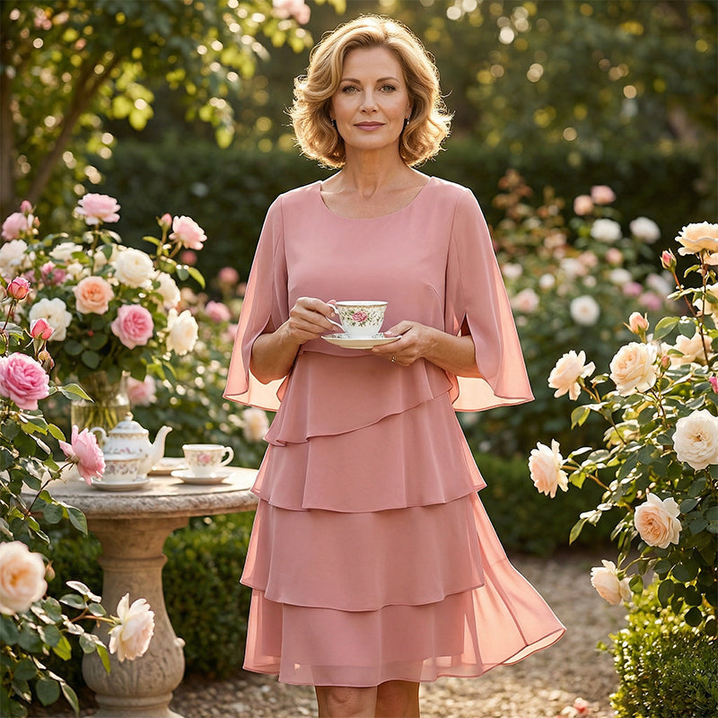 Elegant Layered Ruffle Sleeve Dress