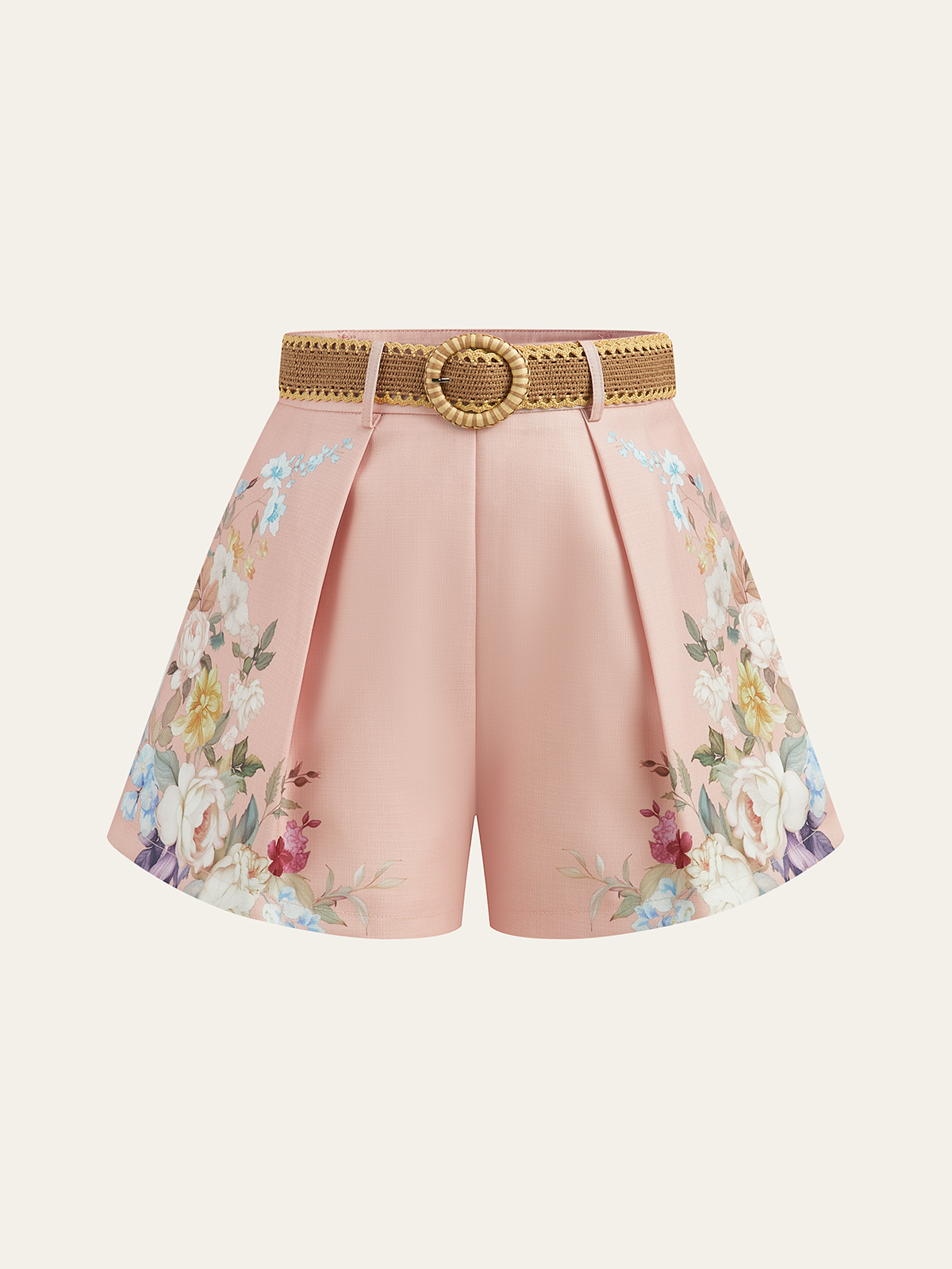 Floral Printed Belted Mid-Waist Shorts