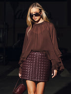 Faux Leather Woven Mini Skirt