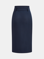 Belted Zip-Front Split Midi Skirt