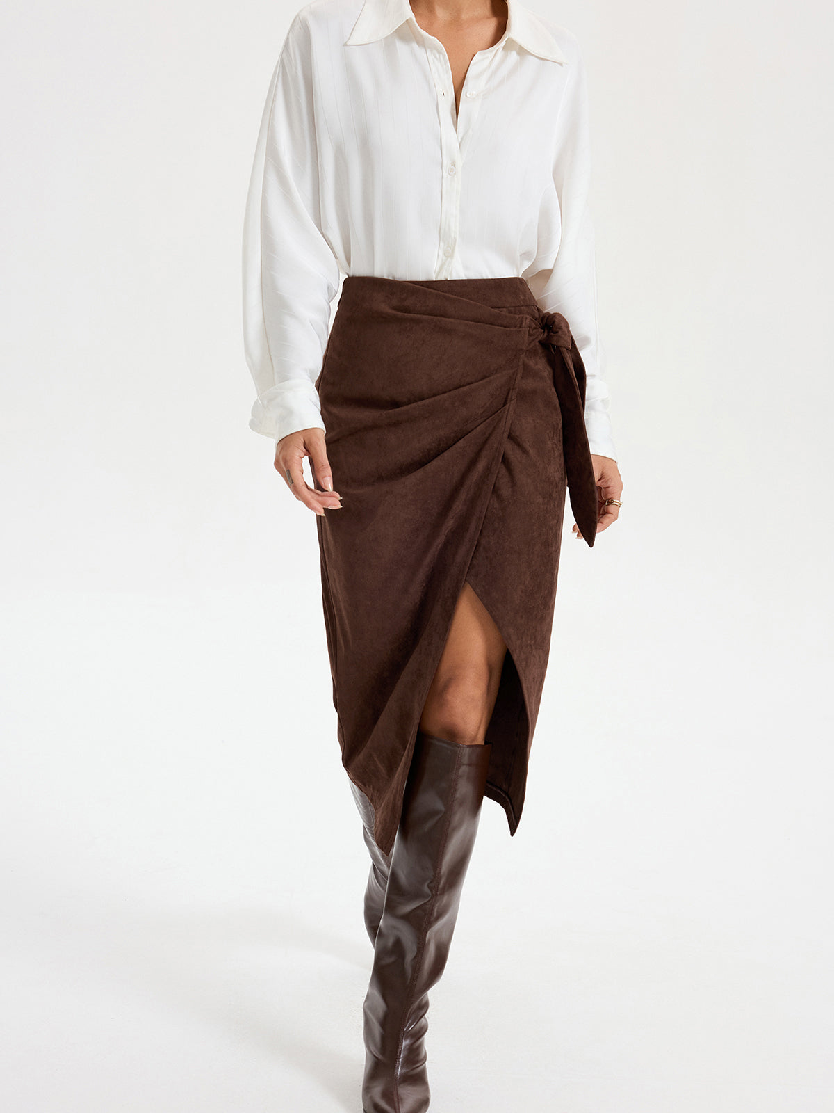 Tie Knot Suede Effect Midi Skirt