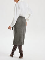Tie Knot Suede Effect Midi Skirt