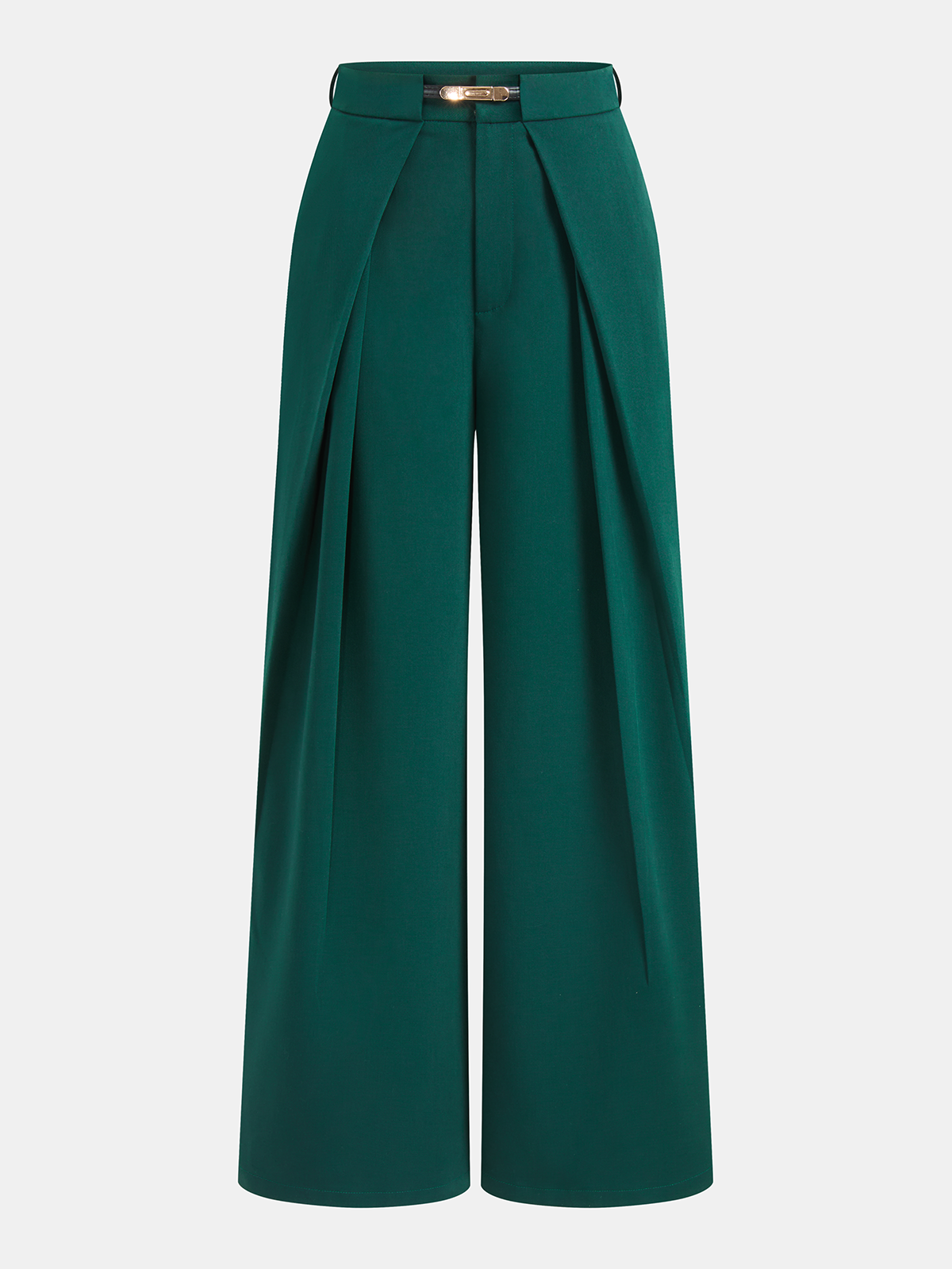 Mid Waist Belted Pleated Wide Leg Pants