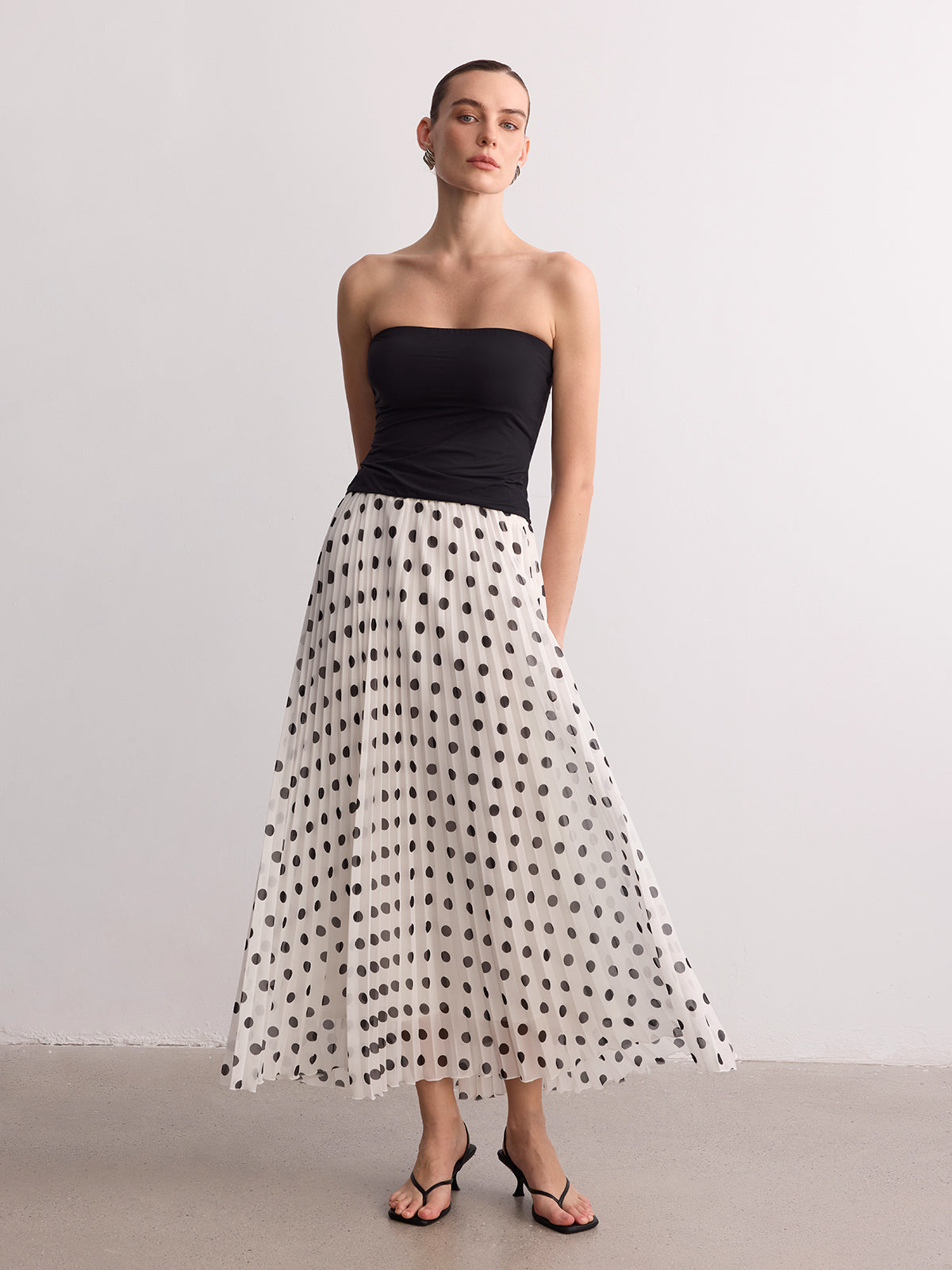 Pleated Polka Dot Maxi Skirt