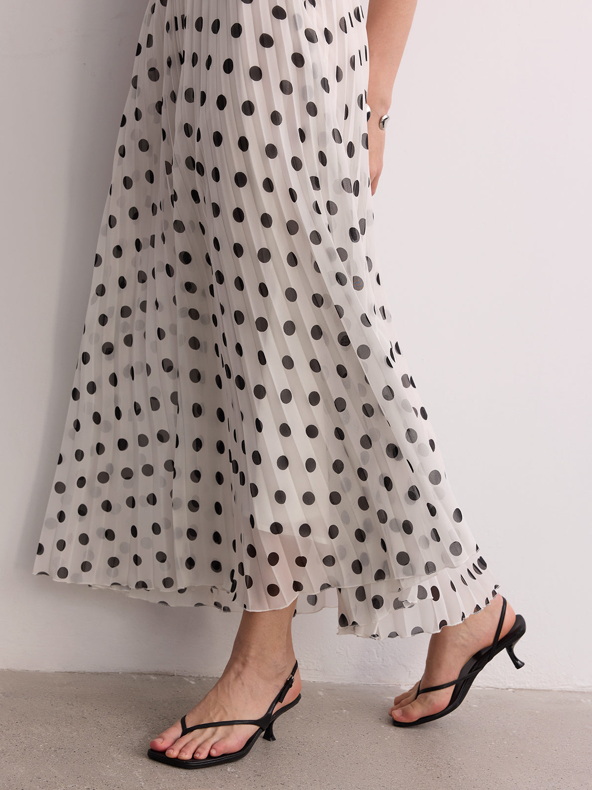 Pleated Polka Dot Maxi Skirt