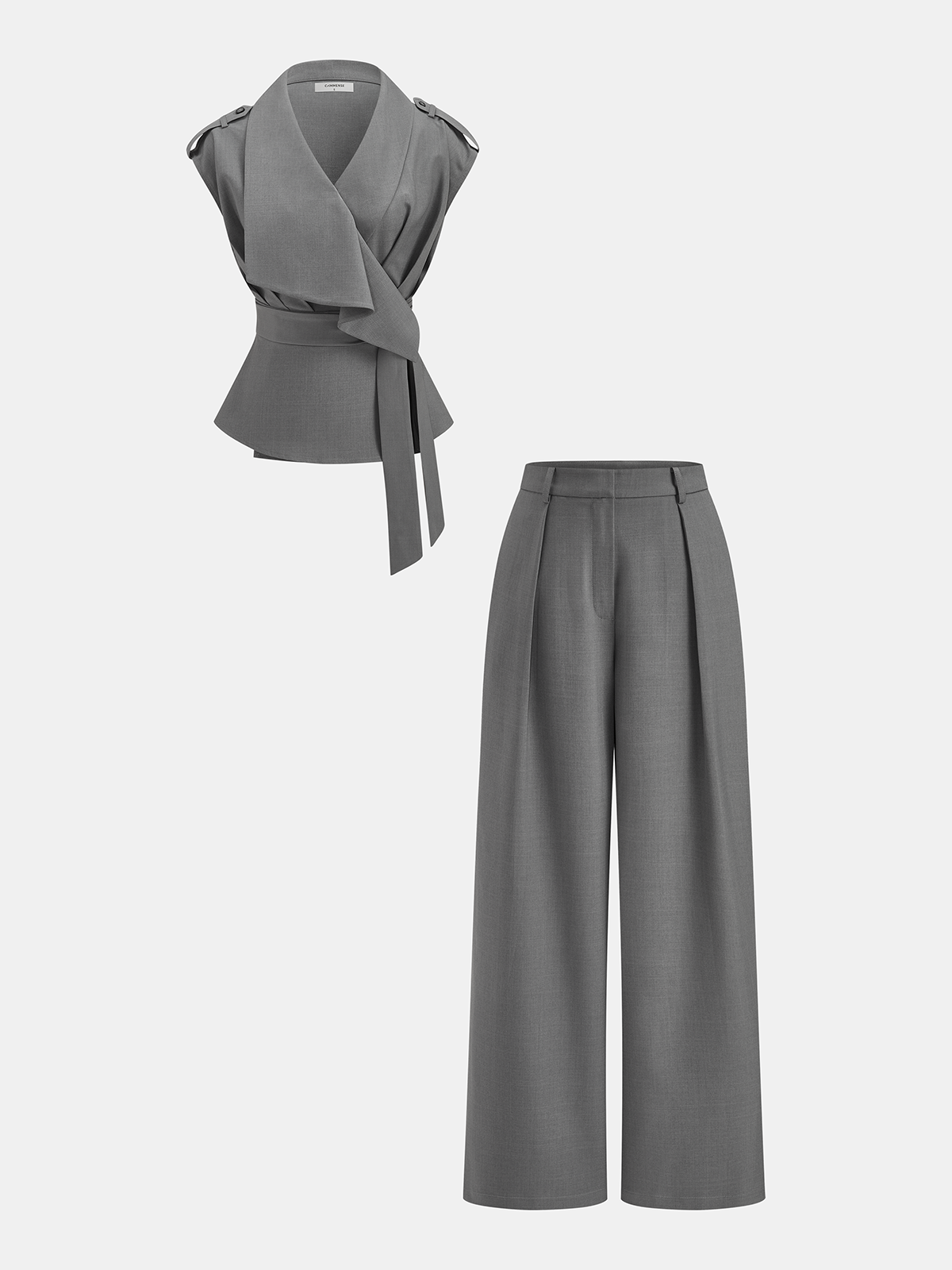 Wrap Front Fitted Top & Pleated Pants Set