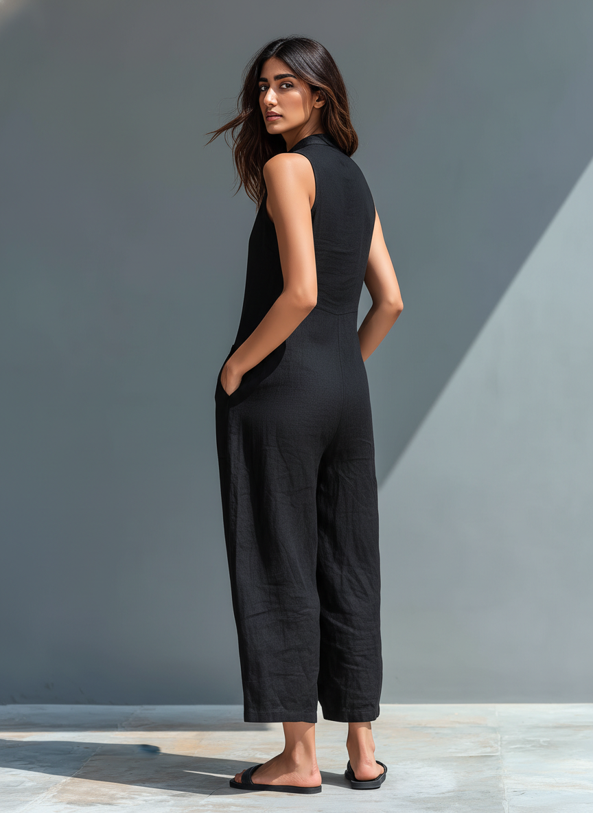 Women's Minimalist Linen Sleeveless Loose Jumpsuit