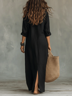 Soline™ | Loose-fitting black maxi dress with buttons