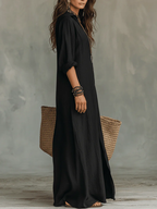 Soline™ | Loose-fitting black maxi dress with buttons
