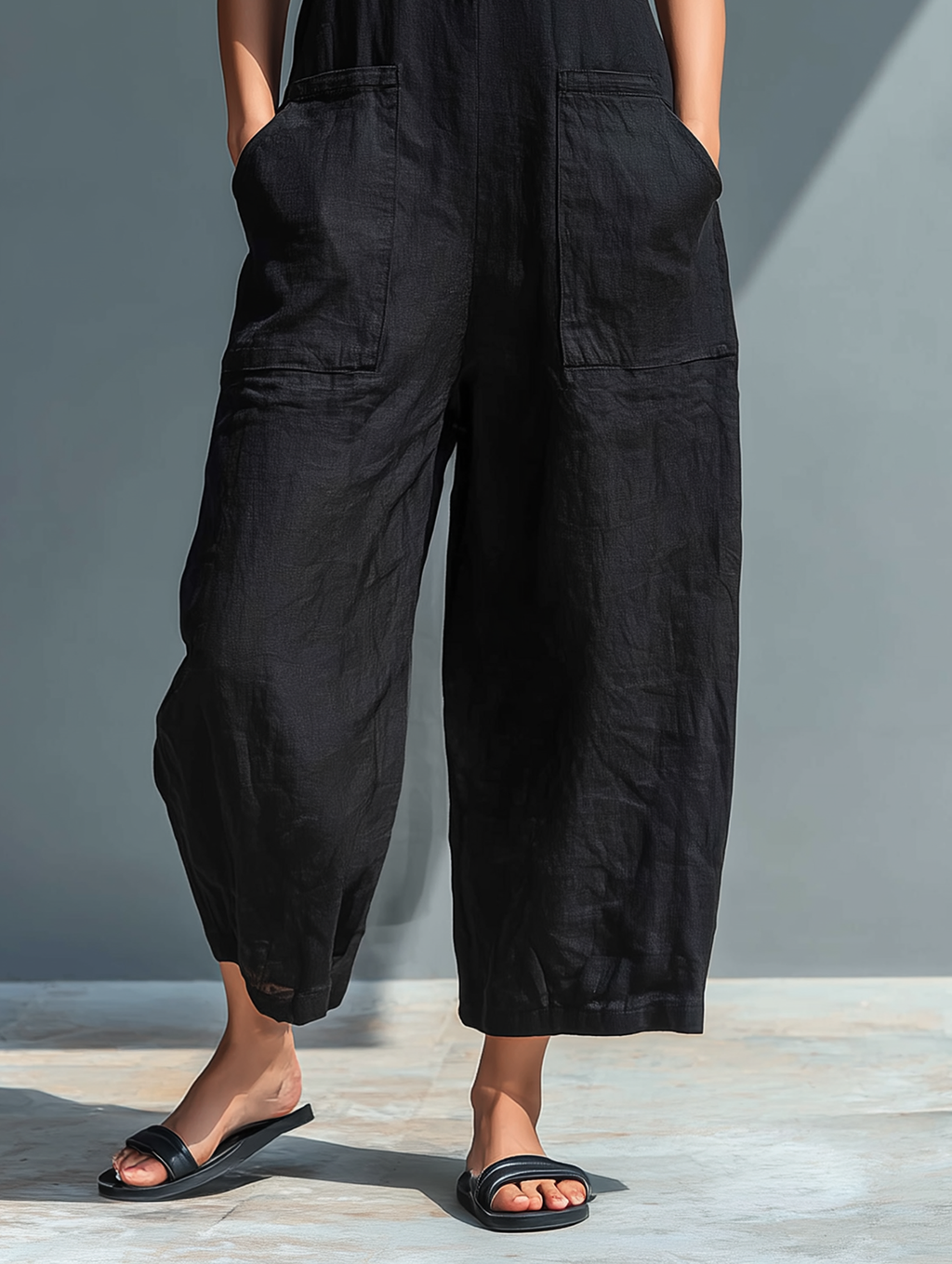 Women's Minimalist Linen Sleeveless Loose Jumpsuit