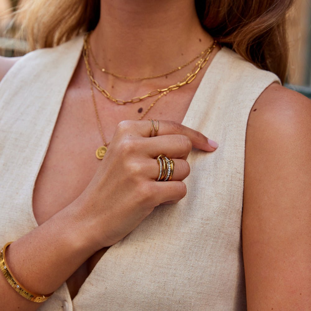 'Forever' Link Crystal & Gold Ring